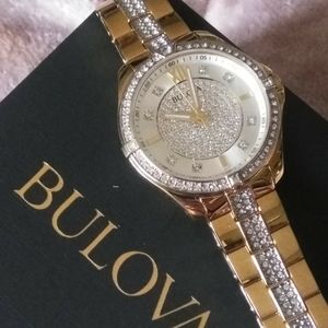Nib bulova two tone swarovski ladies watch